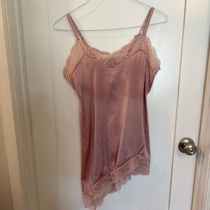 Source Unknown Dusty Rose Satin Lace Slip Chemise